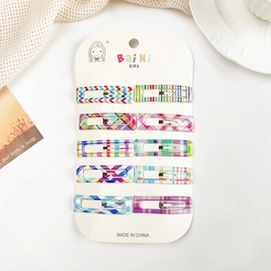 Lot de 10 barrettes BB rectangulaires en métal avec motifs géométriques sur carte