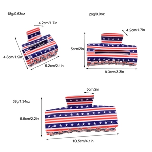 Set of three American flag pattern shark hair claws in small, medium, and large sizes
