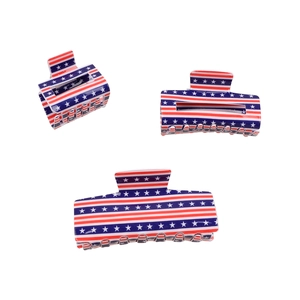 Set of three American flag acrylic shark hair clips with red white and blue star patterns