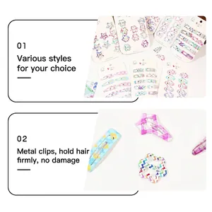 Lot de barrettes colorées pour enfants avec étoiles et gouttes sur cartes de présentation