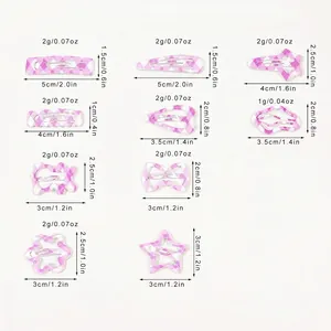 Lot de barrettes à carreaux roses formes étoile cœur et fleur avec tableau des tailles