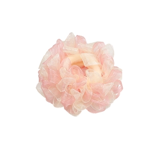 Eleganter Haargummi aus Organza-Kamelie mit rosa Farbverlauf und elastischem Band