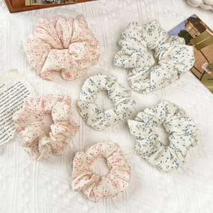 Chouchou à Cheveux Imprimé Floral Doux Coréen Tissu Plissé Élastique Fait Main pour Femmes Filles Accessoires de Cheveux