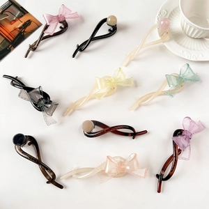 Fermagli a Banana in Plastica Vintage per Donna Stile Coreano Fiocco Perline Decor Artigli per Capelli Elegante Porta Coda di Cavallo Accessori