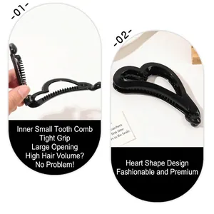 Black heart-shaped banana hair clip with inner teeth and wide opening for secure hold