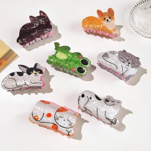 Cartoon Animal Shape PVC Hair Claw Clip Cute Cat Frog Dog Non-Slip Matte Texture Hair Accessory For Women Girls Daily Wear