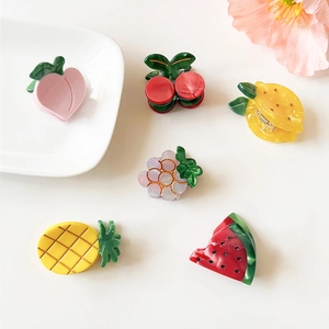 Cute Fruit Acetate Small Hair Claw Clips Cartoon Pineapple Watermelon Lemon Grapes Peach Shark Clips For Women Daily Hair Accessories
