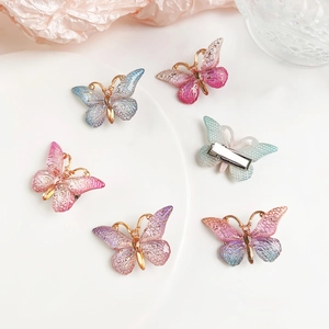 Lot de 6 barrettes papillon aux couleurs dégradées avec montures dorées évidées