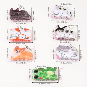 Cute PVC animal hair claws including cat and frog designs with detailed size measurements
