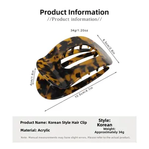 Detailed size specifications for a brown acetate tortoise claw clip with dimensions