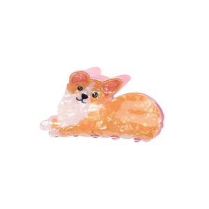 Cute corgi animal hair claw clip made of acetate with marble texture for women
