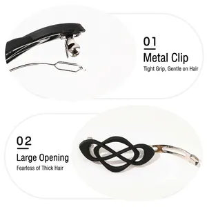 Pince à cheveux élégante noir mat avec grand clip à ressort en métal pour femmes