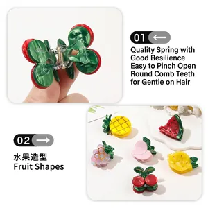 Cute fruit-shaped acetate hair claws including pineapple and watermelon designs