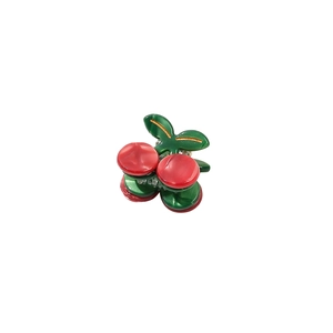 Cute cherry shaped cellulose acetate hair claw clip with red fruit and golden leaf detail