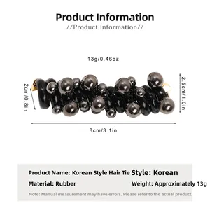 Spiral phone line hair tie with metallic beads showing dimensions and 13g weight details