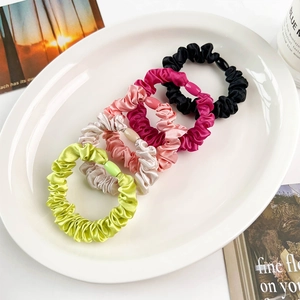5-pack glossy satin scrunchies with decorative buckles in vibrant assorted colors