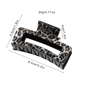 Leopard print square claw clip with product dimensions of 8.5cm by 4.5cm for women