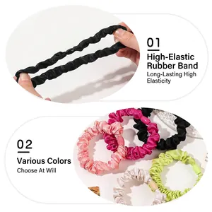 Elastic satin scrunchies set in multiple colors with high stretch buckle for ponytails