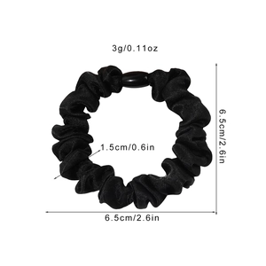 Black satin scrunchie with buckle, 6.5cm diameter and 1.5cm width, weighing 3g