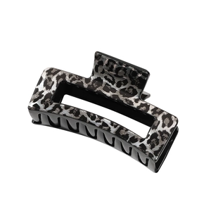 Square hollow leopard print shark hair clip in black and silver leopard pattern