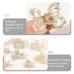 Set di eleganti mollette per capelli in metallo dorato con perle e strass da donna