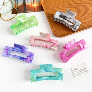 Large Square Marble Texture Hair Claw Clip Acrylic Hollow Geometric Hair Shark Clip For Women Thick Hair Styling Accessory
