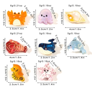 Lot de 8 pinces à cheveux en acétate motifs animaux marins, crabe, baleine et étoile