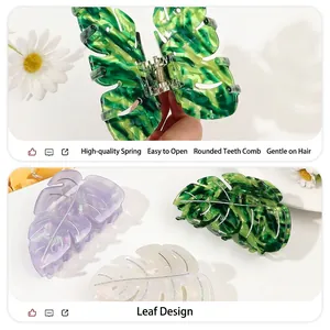 Pinces à cheveux en forme de feuille en acétate vert, violet et blanc marbré