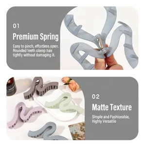 Matte wavy hair claw clips in various colors with strong metal spring and multi-tooth design