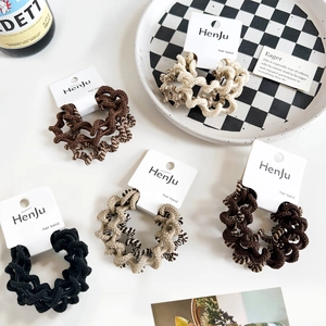 High Elastic Wavy Ribbed Hair Ties Woven Texture Ponytail Holders Coffee Tone Scrunchies Hair Bands Women Daily Styling Accessories