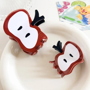 Cute apple-shaped hair claw clips in red and white acrylic for women hair styling