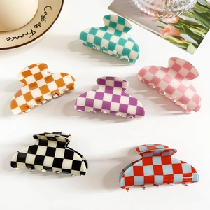Checkerboard PVC Hair Claw Geometric Shark Clip Korean Style Matte Hair Clips For Women Daily Hair Accessories