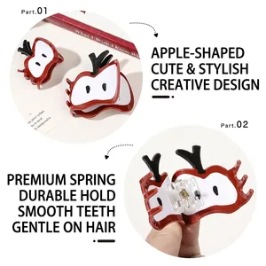 Elegant apple-shaped hair claw clip in red and white PVC with a durable spring mechanism