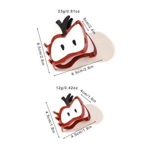 Red apple-shaped PVC hair claws in large and small sizes with detailed dimensions