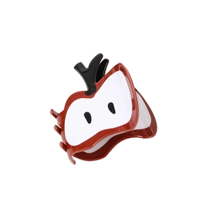 Cute red apple-shaped PVC hair claw clip with glossy finish and cartoon design for women