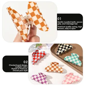 Chic PVC checkerboard semicircular hair claw clip set for women in multiple colors