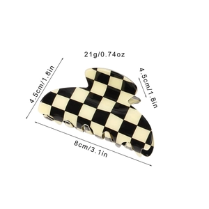 Classic checkered PVC hair claw clip for women, size 8cm by 4.5cm, weighted 21g