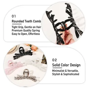 Barrettes à cheveux nœud en acrylique en quatre couleurs avec dents lisses pour femmes