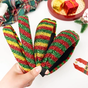 Christmas headband set with festive red green and gold sequin stripes for holiday parties