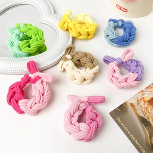 Handmade Braided Twist Scrunchies Nylon High Elastic Hair Ties With Bowknot Sweet Korean Style Hair Accessories For Women
