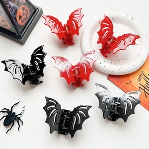 ABS Bat Shaped Hair Claw Clip Glitter Gradient Color Halloween Party Hair Accessories For Women Gothic Style Hair Clip