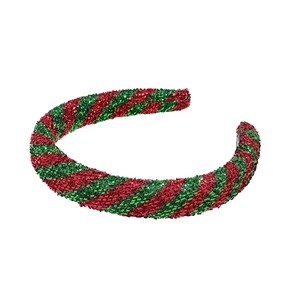 Sparkly red and green striped Christmas knotted headband with glittery holiday finish