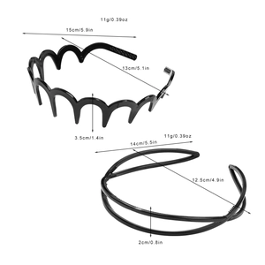 Set cerchietto nero ondulato con denti e doppia fascia per capelli da donna elegante