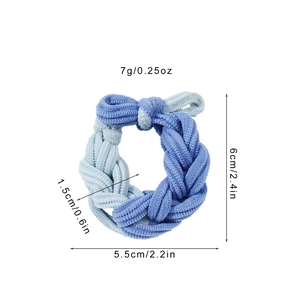 Thick braided hair tie in blue shades with detailed dimensions and 7g weight measurement