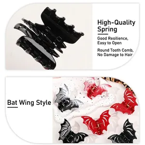 Halloween bat wing hair claw clip made of glossy ABS material in black and red colors