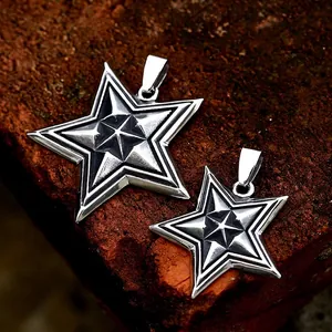 Vintage Stainless Steel Star Pendant Only Without Chain Retro Distressed Pentagram Charm Men Women Biker Jewelry Gift