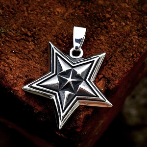 Vintage stainless steel double layer pentagram star pendant with rustic silver finish