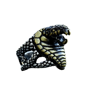 Vintage stainless steel cobra snake ring with gold-tone scales and punk gothic design