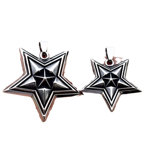 Vintage stainless steel pentagram pendant necklaces in two sizes with distressed finish