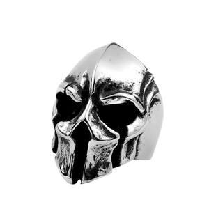 Anillo de máscara de casco espartano para hombre en acero inoxidable con textura vintage